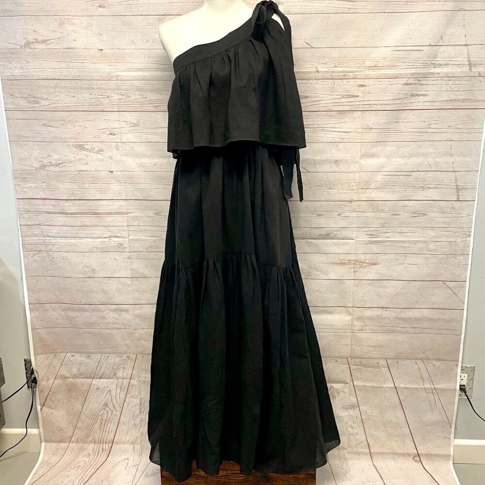 Goen J. One Shoulder Gathered linen cotton maxi dress